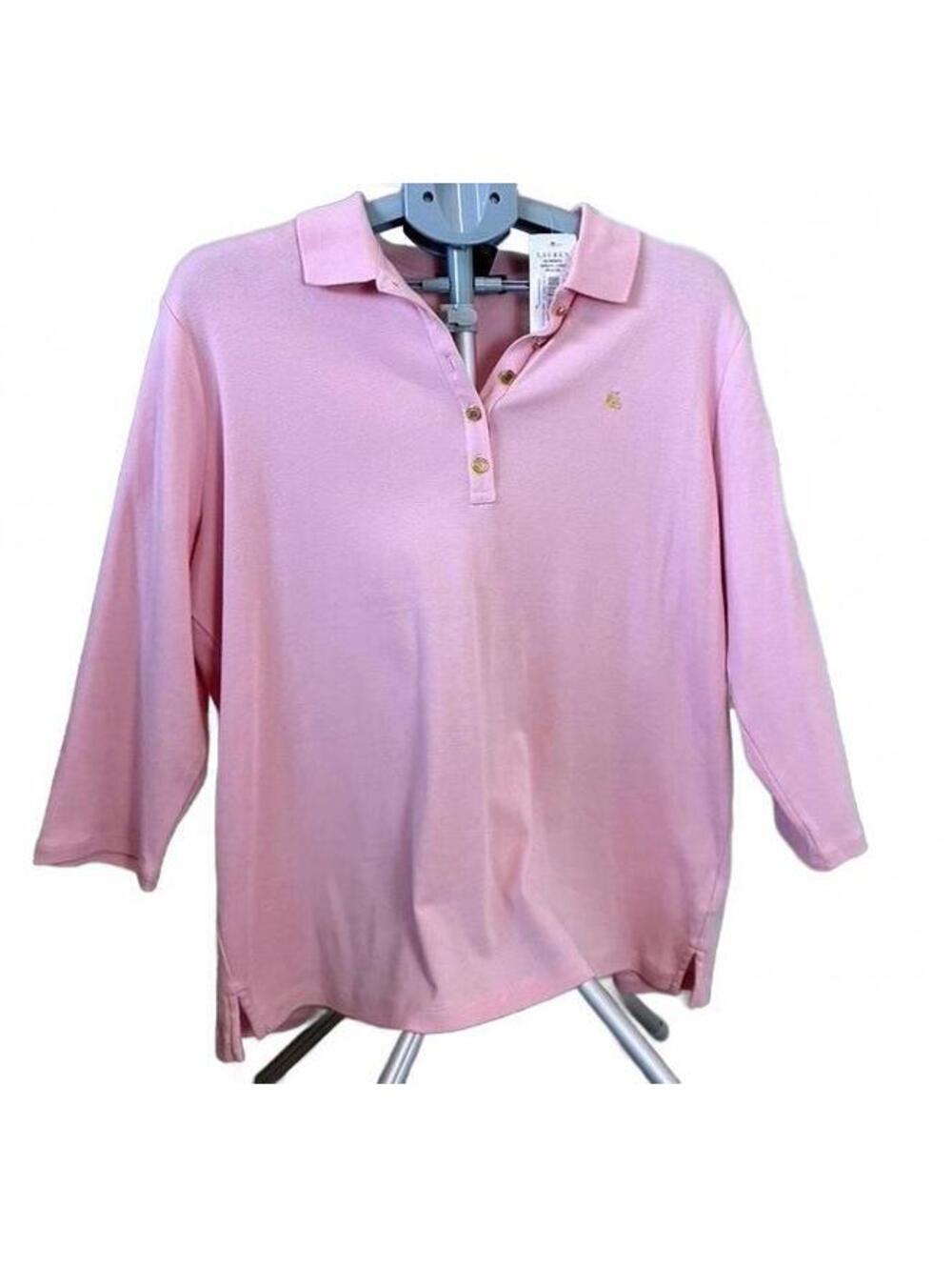 Lauren Ralph Lauren Women's 2X Pink 100% Cotton Polo Shirt with 3/4 Sleeves NWT